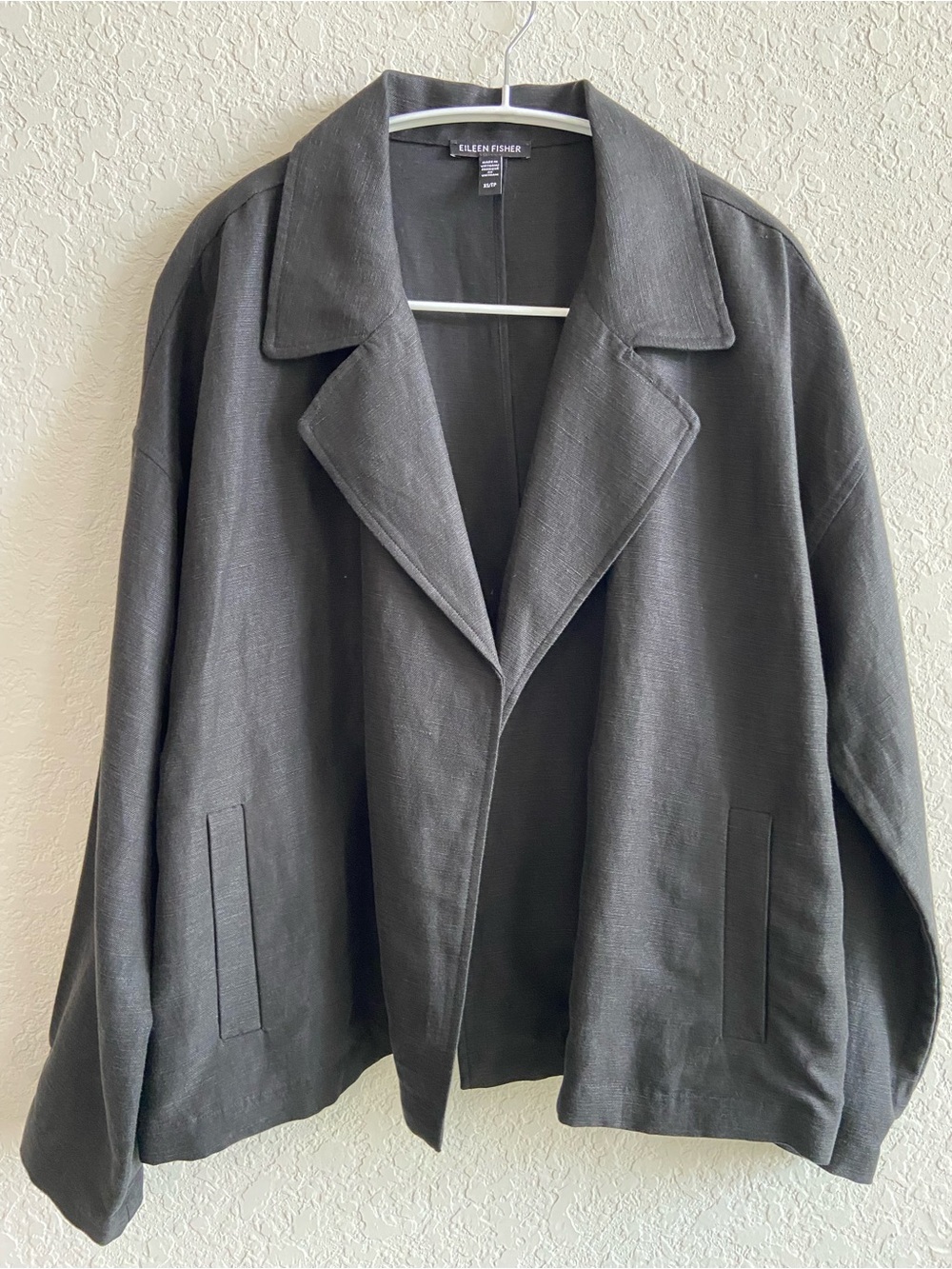 Eileen Fisher Dark Charcoal Open-Front Relaxed Blazer